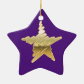 Chic Kerstmetallische gouden ster paars Keramisch Ornament (Voorkant)