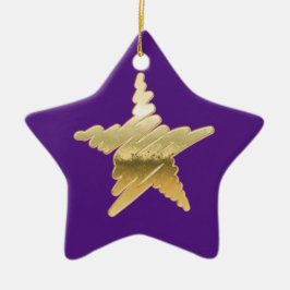 Chic Kerstmetallische gouden ster paars Keramisch Ornament