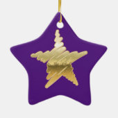 Chic Kerstmetallische gouden ster paars Keramisch Ornament (Achterkant)