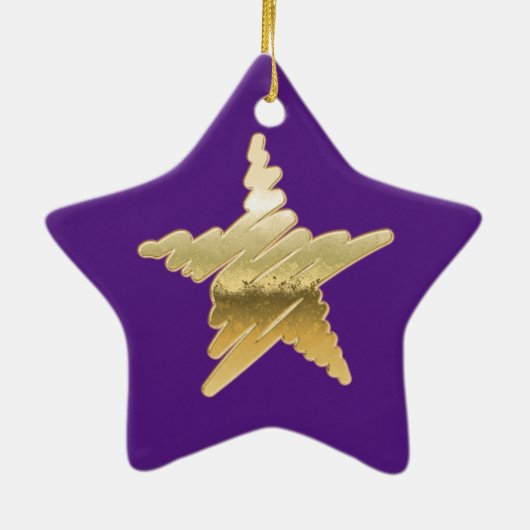Chic Kerstmetallische gouden ster paars Keramisch Ornament (Achterkant)