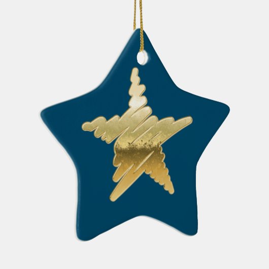 Chic Kerstmis met gouden ster blauw Keramisch Ornament (Rechts)