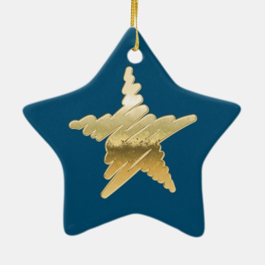 Chic Kerstmis met gouden ster blauw Keramisch Ornament (Achterkant)