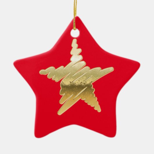 Chic Kerstmis met gouden ster rood Keramisch Ornament (Voorkant)