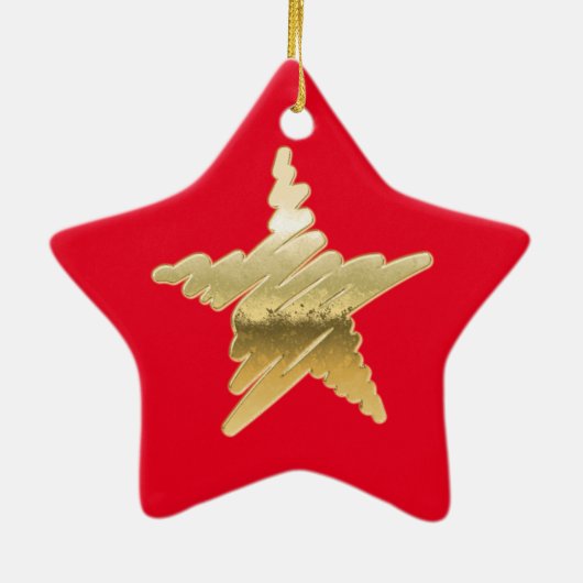 Chic Kerstmis met gouden ster rood Keramisch Ornament (Achterkant)