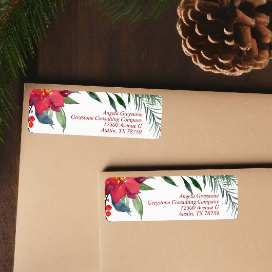 Chic Kerstmis Poinsettia Business Return-adres Etiket