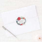 Chic Kerstmis Poinsettia Floral Wreath Wedding Ronde Sticker (Envelop)