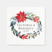 Chic Kerstmis Poinsettia Floral Wreath Wedding Servet (Voorkant)