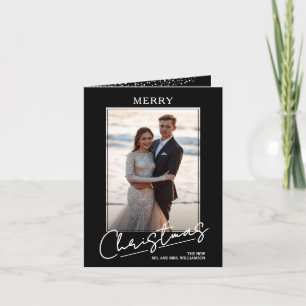 Chic Kerstmis Script op Zwarte Gevouwen Foto Feestdagen Kaart