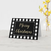 Chic Kerstmis Zwart en Wit Geruit Deken Kaart (Gele Bloem)