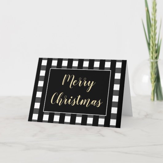 Chic Kerstmis Zwart en Wit Geruit Deken Kaart (Voorkant)