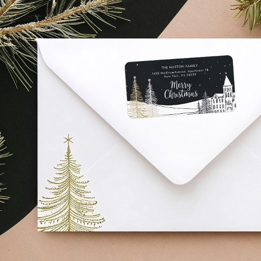 Chic kerstscene retouradreslabel etiket