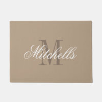 Chic khaki beige en bruine naam monogram deur mat