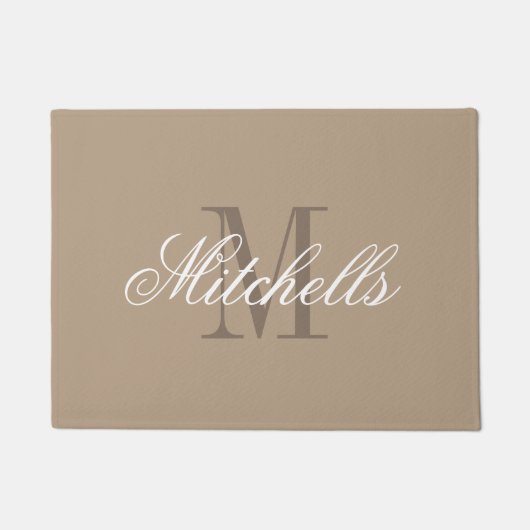 Chic khaki beige en bruine naam monogram deur mat (Voorkant)