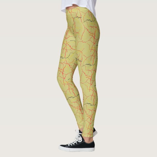 Chic Khaki en rode breuk patroon Leggings (Links)