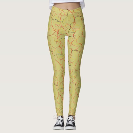 Chic Khaki en rode breuk patroon Leggings (Voorkant)