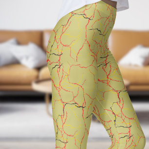 Chic Khaki en rode breuk patroon Leggings