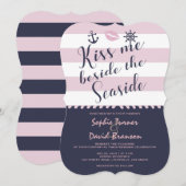 Chic Kiss me naast de seaside Stripes bruiloft Kaart (Voorkant / Achterkant)