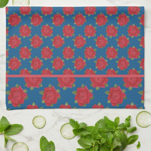 Chic Kitchen Towel of Tea Towel: rode rozen op bla Theedoek (Gevouwen)