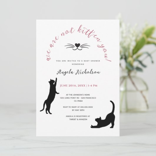 Chic Kitten Zwart & Roze Meisje Baby shower Kaart (Staand voorkant)