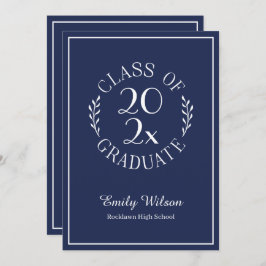 Chic Klasse van 2025 Navy Blue Graduation Party Kaart