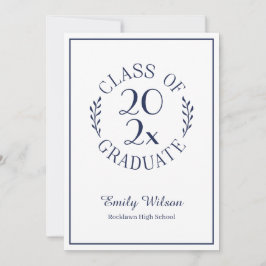 Chic Klasse van 2025 Navy White Graduation Party Kaart