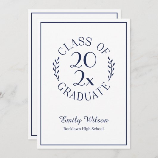 Chic Klasse van 2025 Navy White Graduation Party Kaart (Voorkant / Achterkant)