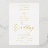 Chic klassiek calligrafie bruiloft wit goud folie uitnodiging (Voorkant)