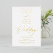 Chic klassiek calligrafie bruiloft wit goud folie uitnodiging (Staand Voorkant)