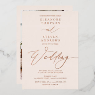 Chic klassiek calligraphy bruiloft roos gold folie uitnodiging
