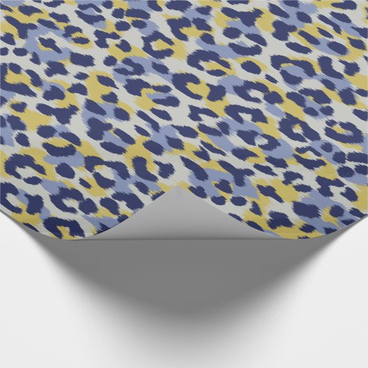 Chic kleurrijke blauwe gele cheetah print monogram cadeaupapier (Hoek)