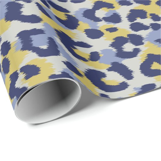 Chic kleurrijke blauwe gele cheetah print monogram cadeaupapier (Rol Hoek)
