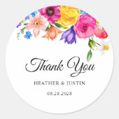 Chic kleurrijke felle wilde bloemen bruiloft dank  ronde sticker (Voorkant)