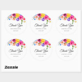 Chic kleurrijke felle wilde bloemen bruiloft dank  ronde sticker (Vel)