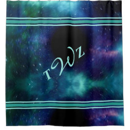 Chic Kleurrijke Galaxy Outer Space Blauwgroen Mono Douchegordijn