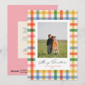 Chic kleurrijke geplakte moderne kerstfotokaart feestdagenkaart (Voorkant / Achterkant)