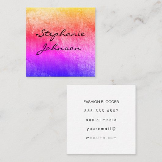 Chic Kleurrijke Grunge Cursieve Tekst Vierkante Visitekaartje (Voorkant / Achterkant)
