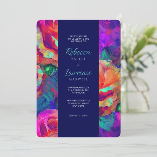 Chic kleurrijke heldere bloemen bruiloft kaart (Staand voorkant)