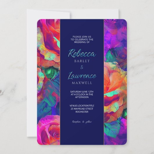 Chic kleurrijke heldere bloemen bruiloft kaart (Voorkant)