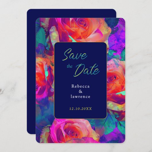 Chic kleurrijke heldere bloemen bruiloft save the date (Voorkant / Achterkant)