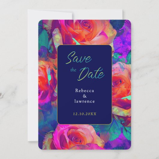 Chic kleurrijke heldere bloemen bruiloft save the date (Voorkant)