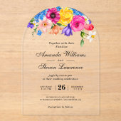 Chic kleurrijke heldere wilde bloemen bruiloft boo acryl uitnodigingen (Voorkant)