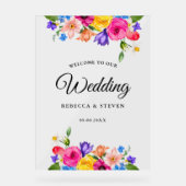 Chic kleurrijke heldere wilde bloemen bruiloft wel acryl bord (Voorkant)