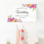 Chic kleurrijke heldere wilde bloemen bruiloft wel spandoek (Insitu)