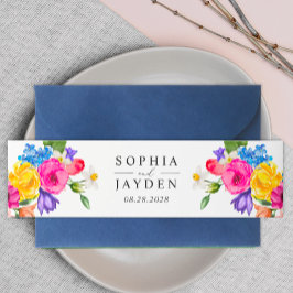 Chic kleurrijke levendige wilde bloemen bruiloft uitnodigingen wikkel