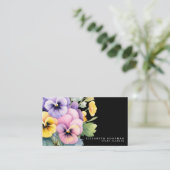 Chic Kleurrijke Spring Pansies Zwarte Visitekaartj Visitekaartje (Staand voorkant)