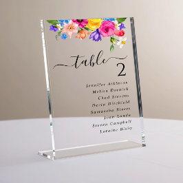 Chic kleurrijke wilde bloemen bruiloft zitplaatsen acryl bord