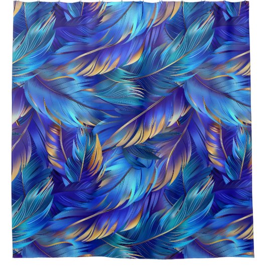 Chic kobalt blauw goud veren douchegordijn (Voorkant)