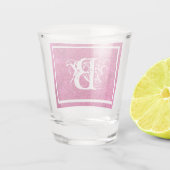 Chic Koel Roze Glitter Wit Initiaal Monogram Shot Glas (Achterkant)