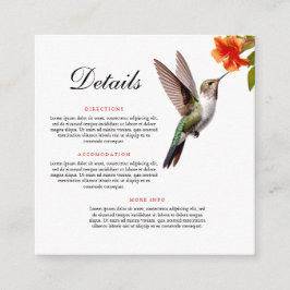 Chic Kolibrie en Oranje Bloem Bruiloft Informatiekaartje