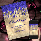 Chic koninklijk blauw goud glitter druppelen dank  kaart